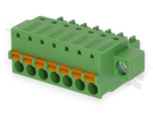 Pluggable terminal block; 3.81mm pitch; 7-ways; female; for wire 1.50mm2 (28-16AWG); wire insertion direction same as plug-in direction;  with fixing screw; p.bronze contacts; spring clamp; brass cage;  UL 300/10A TUV 250/10.5A