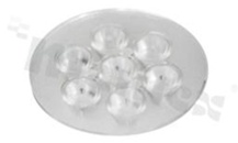 Soczewka do diod LED high power; kąt rozsyłu: 25 stopni FWHM; ilość diod: 7; rozmiar: okrąg 50.3mm; wysokość: 10.7mm; rodzaj materiału: PMMA; PC; sposób mocowania: klej