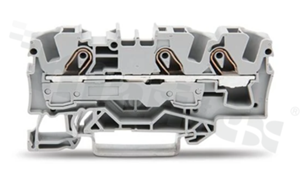 Złączka instalacyjna; 1-poziomowa; przelotowa; 3-zaciskowa na przewód 0.5-10.0mm2 (20-8AWG); ze stykiem sprężynowym; szara; na szynę DIN; 600V/50A