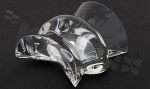 Lens for LED high power; angle: Oval 62 x 8 degrees FWHM; Number of LEDs: 1; Dimensions: 34x33mm; Height: 16.9mm; meterial: PMMA; Fastening: tape; pin