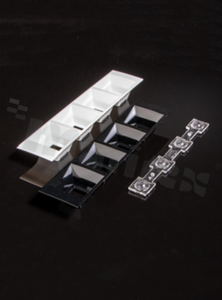 Odbłyśnik for LED; Number of LEDs: 4; Dimensions: 182x40mm; Height: 20.2mm; meterial: PC; Fastening: pin; screw; clips