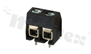 Listwa zaciskowa do PCB; w rastrze 5.00mm; 2-torowa; pionowa; na przewód 1.5mm2; ze śrubami na wkrętak krzyżakowy; klatka mosiężna; czarna; UL 250V/16A