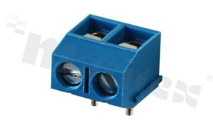 Listwa zaciskowa do PCB; w rastrze 5.00mm; 2-torowa; kątowa; na przewód 1.5mm2; ze śrubami na wkrętak płaski; klatka mosiężna; niebieska;UL 250V/16A