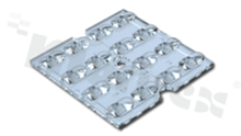 Lens for LED mid power; angle: oval 148 x 83 degrees ; Number of LEDs: 16; Dimensions: 49.5x49.5mm; Height: 2.45mm; material: PMMA; Fastening: screw