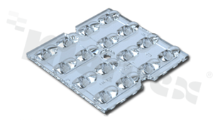 Lens for LED mid power; angle: oval 148 x 83 degrees ; Number of LEDs: 16; Dimensions: 49.5x49.5mm; Height: 2.45mm; material: PMMA; Fastening: screw