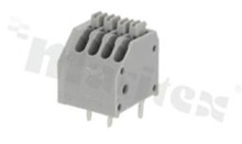 Listwa zaciskowa do PCB; w rastrze 2.50mm; 4-torowa; skośne wejście przewodu; na przewód 0.2-05mm2 (24-20 AWG); ze stykiem sprężynowym; szara; UL 250V/2A, TUV 250V/2A