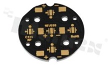 MCPCB, thermal conductivity 1.5W/(m*K), thickness: 1.6mm, number of layers - 1, black soldermask, legend color: gold, size: diameter 36mm, pad cover: gold; for XP leds, /10