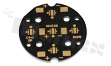 MCPCB, thermal conductivity 1.5W/(m*K), thickness: 1.6mm, number of layers - 1, black soldermask, legend color: gold, size: diameter 36mm, pad cover: gold; for XP leds, /10