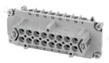 Wkład Heavy-Mate; żeński; seria E; 16-stykowy(16+PE); rozmiar: E16; 19A; 500V; kabel 0.5-4mm2; styki srebrzone; skręcane; z ochroną kabla