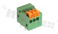 Listwa zaciskowa do PCB; w rastrze 2.54mm; 3-torowa; poziome wejście przewodu; na przewód 1.00mm2 (AWG 24-18); ze stykiem sprężynowym; zielona; UL 150V/5A, 130V/6A