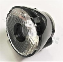 Lens for LED high power; angle: 10 to 18 degrees FWHM; Number of LEDs: 1; Dimensions: round 38mm; Height: 24.1mm; meterial: PMMA; PC; Fastening: tape; pin