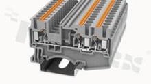 Installation terminal block; 1-level; through; 3-contacts; for wire 0.2-4.0mm2 (20-10AWG); spring-loaded; grey; for DIN rail; 800V/24A