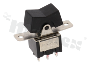 Miniaturowy przełącznik typu?Rocker; jednobiegowy; 3-pozycyjny (ON)-OFF-(ON); otwór montażowy 22?×?38?mm; konektory DP3T; przycisk czarny; 3?A/250?VAC