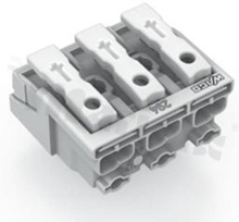 Złączka instalacyjna; 3 tory; 0,5-2,5mm2; 500V; 24V; bez styku PE; bez oznaczeń zacisków; biała