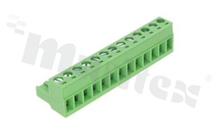 Listwa zaciskowa rozłączalna; w rastrze 5.00mm; 12-torowa żeńska; na przewód 2.5mm2 (28-12AWG); kierunek wtykania równoległy do osi przewodów; styki z fosforobrązu; mosiężna klatka przewodu; UL 300V/16A