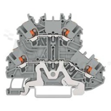 Installation terminal block; 2-level; through; with buttons; shielded; 4-contacts for wire 0.14-1.5mm2 (24-16AWG); spring-loaded; grey; for DIN rail; 300V/10A