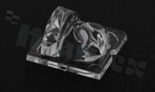 Lens for LED high power; angle: asymmetric; Number of LEDs: 1; Dimensions: 25x25mm; Height: 12.4mm; meterial: PMMA; Fastening: glue; pin