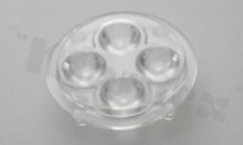 Lens for LED high power; angle: 24 to 33 degrees FWHM; Number of LEDs: 4; Dimensions: round 35mm; Height: 9mm; meterial: PMMA; Fastening: glue; pin