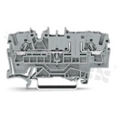 Złączka bezpiecznikowa; 1-poziomowa; przelotowa; 2-zaciskowa na przewód 0.25-4.0mm2 (22-12AWG); ze stykiem sprężynowym; szara; na szynę DIN; 300V/15A