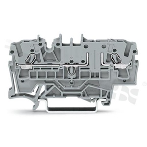 Złączka bezpiecznikowa; 1-poziomowa; przelotowa; 2-zaciskowa na przewód 0.25-4.0mm2 (22-12AWG); ze stykiem sprężynowym; szara; na szynę DIN; 300V/15A