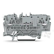 Installation terminal block; 1-level; through; 2-contacts for wire 0.25-4.0mm2 (22-12AWG); spring-loaded; grey; for DIN rail; 300V/15A