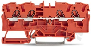 Złączka instalacyjna; 1-poziomowa; przelotowa; 4-zaciskowa na przewód 0.5-6.0mm2 (20-10AWG); ze stykiem sprężynowym; pomarańczowy; na szynę DIN; 600V/30A