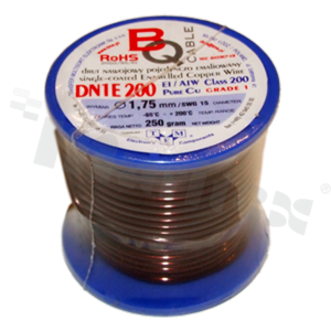 Insulated winding wire; with one layer of enamel insulation; diameter 1.75mm; SWG 15; -65+200 deg.C; 11.3m; 250g.