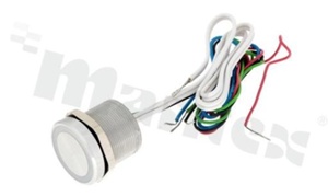 Piezoelectric switch; monostable; 19mm; cable; aluminium ALU6061; red-green-blue illumination; LED 12V.