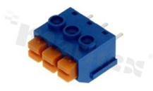Listwa zaciskowa do PCB; w rastrze 5.00mm; 3-torowa; poziome wejście przewodu; na przewód 1.00mm2( 22-18 AWG); niebieska; ze stykiem sprężynowym; UL 300V/8A