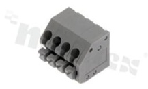 Listwa zaciskowa do PCB; w rastrze 3.5mm; 4-torowa; skośne wejście przewodu; na przewód 0.2-0.5mm2( 26-16 AWG); szara; ze stykiem sprężynowym; UL 300V/2A