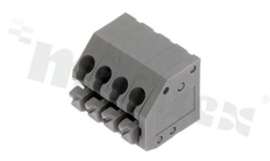PCB terminal block; pitch 3.5mm; 4-ways; oblique entry; range wire 0.2-2.5mm2 (AWG 26-16); spring-loaded; grey; UL 300V/2A