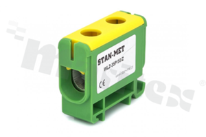 Złączka na szynę din;przelotowa;2 zaciskowa;1- torowa; zacisk śrubowy; na przewód 2,5-50mm2;zielono-zółta