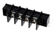Listwa zaciskowa do PCB; w rastrze 9.50mm; 4-torowa; pionowa; na przewód 4mm2 (AWG 22-12); ze śrubami na wkręt płaski; klatka mosiężna; czarna; UL 300V/25A, TUV 750V/32A