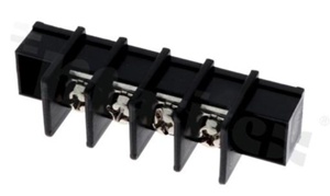 Listwa zaciskowa do PCB; w rastrze 9.50mm; 4-torowa; pionowa; na przewód 4mm2 (AWG 22-12); ze śrubami na wkręt płaski; klatka mosiężna; czarna; UL 300V/25A, TUV 750V/32A