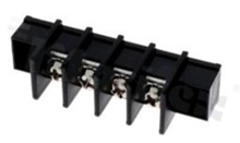 Listwa zaciskowa do PCB; w rastrze 9.50mm; 4-torowa; pionowa; na przewód 4mm2 (AWG 22-12); ze śrubami na wkręt płaski; klatka mosiężna; czarna; UL 300V/25A, TUV 750V/32A