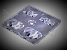 Lens for LED high power; angle: oval 150 x 110 degrees ; Number of LEDs: 4; Dimensions: 50x50mm; Height: 7.72mm; material: PMMA; Fastening: screw