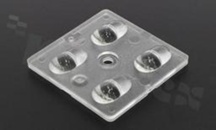 Soczewka do diod LED high power; kąt rozsyłu: owalny 158 x 110 stopni FWHM; ilość diod: 4; rozmiar: 50x50mm; wysokość: 7.21mm; rodzaj materiału: PMMA; sposób mocowania: śruby