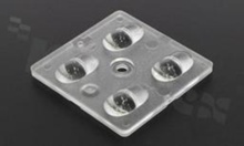 Lens for LED high power; angle: oval 158 x 110 degrees ; Number of LEDs: 4; Dimensions: 50x50mm; Height: 7.21mm; material: PMMA; Fastening: screw
