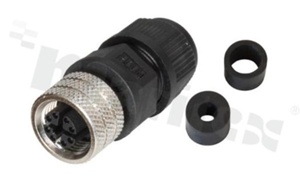 Plug M12; X-code; 8 pins; female; 0.5A; plastic with metal thread; straight; for wire; IP66;