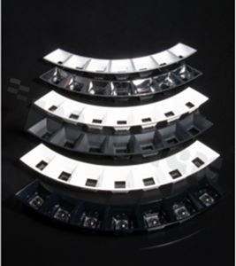 Reflector for LEDs, black mat; number of diodes: 7; material type: PC; mounting method: clips