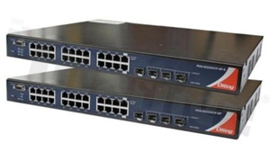 Switch przemysłowy Gigabit; zarządzalny; 22 porty 10/100/1000Base-T(X) RJ45; 2 porty Gigabit Combo RJ45/SFP i 2 porty 1000Base-X SFP; temp. pracy: -40+75 st.C; zasilanie redundantne 36...72VDC/100...240VAC; montaż RACK