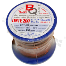 Insulated winding wire; with one layer of enamel insulation; diameter 1.35mm; SWG 17; -65+200 deg.C; 20m; 250g.