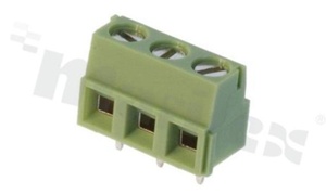 Listwa zaciskowa do PCB; w rastrze 5.00mm; 3-torowa; pionowa; na przewód 1.5mm2 (AWG 22-14); z ruchomą osłoną przewodu; ze śrubami na wkrętak płaski; klatka mosiężna; zielona; UL 300V/10A, TUV 250V/16A