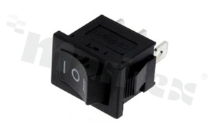 Rocker Switch; 1-pole; 2 positions; 19x13mm; pin terminals; black button; 10A/125V