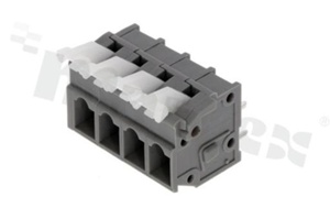 Listwa zaciskowa do PCB; w rastrze 5.00mm; 4-torowa; pionowe wejście przewodu; na przewód 0.2-2.5mm2 (28-12 AWG); ze stykiem sprężynowym; szara; UL 300V/15A