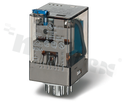 Electromagnetic relay; industrial; contact rating current 10A; coil voltage 220VDC; 3 changeover contact 3PDT; coil power 1.3W; 10A/250VAC, 10A/24VDC; mounting: socket