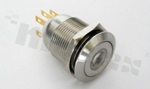 Push button switch; monostable; 19mm; solder terminals; stainless steel; dot blue illumination; IP67.