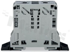 Złączka przelotowa na szynę din; silnoproądowa; 2-stykowa; ze stykiem sprężynowym; szara;10-50mm2; 600V/150A