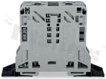 Din rail terminal block; power cage clamp; 2-contacts; spring-loaded;grey;for wire 10-50mm2; 600V/150A