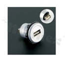 USB2.0 socket; male; mounting hole 22mm; connection to USB2.0 male plug; silver; plastic.